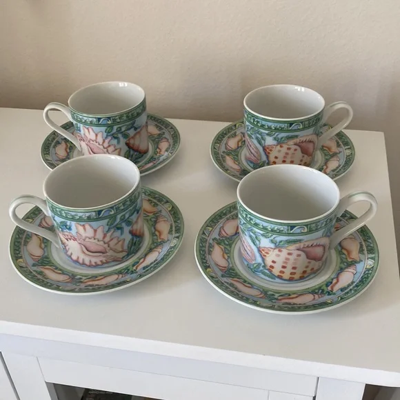Siddhia Hutchinson Sea Garden Andrea by Sadek Japan (4) Cups Saucers Demitasse - Picture 4 of 16